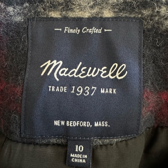 Madewell Navy and Red Brushed Plaid Soft Wool Blend Woman’s Estate Coat Size 10 - Picture 9 of 12